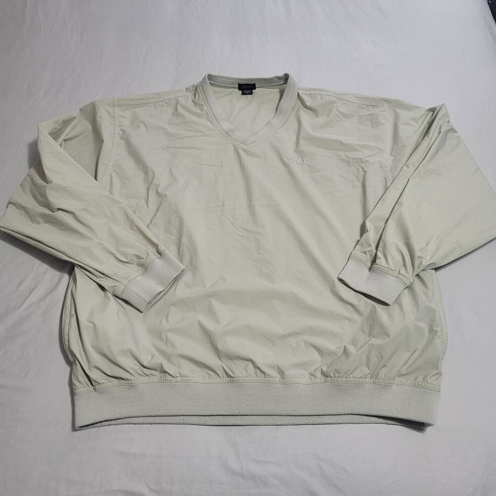 IZOD Men’s Windbreaker Pullover Jacket V-Neck Long Sleeve Size XL Beige